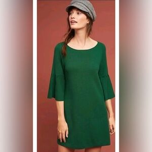 Anthropologie Forest Green Bell Sleeve Sweater Dress